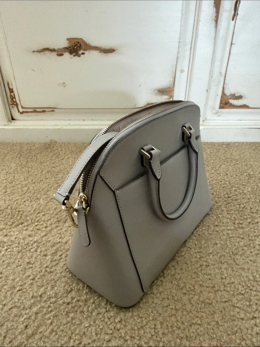 kate spade Gray Dome Satchel with Gold Hardware